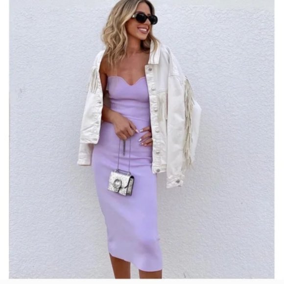 ZARA LILAC LAVENDER CORSET TUBE STRAPLESS SWEETHEART KNIT BANDAGE MIDI DRESS - Picture 9 of 16